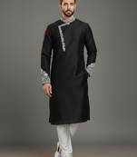 Black dupion silk embroidered kurta set