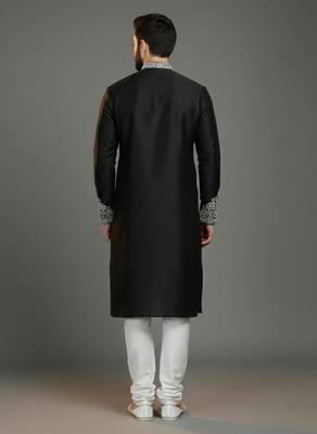 Black dupion silk embroidered kurta set 2