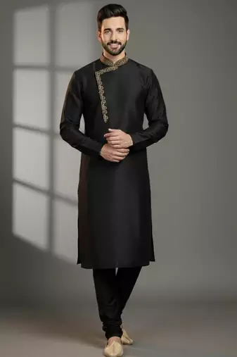 Black  dupion silk embroidered kurta set