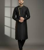 Black  dupion silk embroidered kurta set