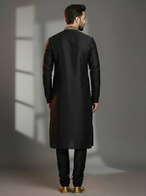 Black  dupion silk embroidered kurta set 2