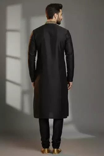 Black  dupion silk embroidered kurta set