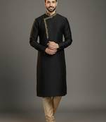 Black dupion silk embroidered kurta set