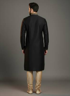 Black dupion silk embroidered kurta set 2