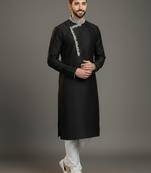 Black dupion silk embroidered kurta set