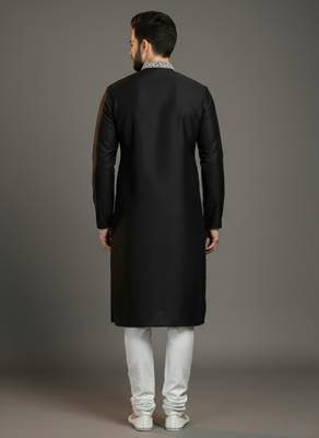 Black dupion silk embroidered kurta set 2