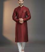 Maroon dupion silk embroidered kurta set