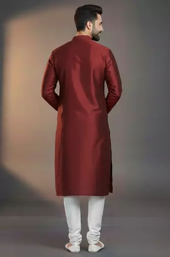Maroon dupion silk embroidered kurta set