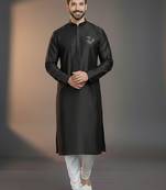 Black dupion silk embroidered kurta set