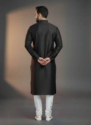 Black dupion silk embroidered kurta set 2