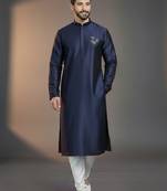 Navy dupion silk embroidered kurta set