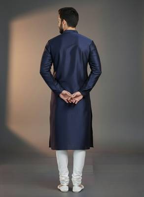 Navy dupion silk embroidered kurta set 2