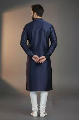 Navy dupion silk embroidered kurta set