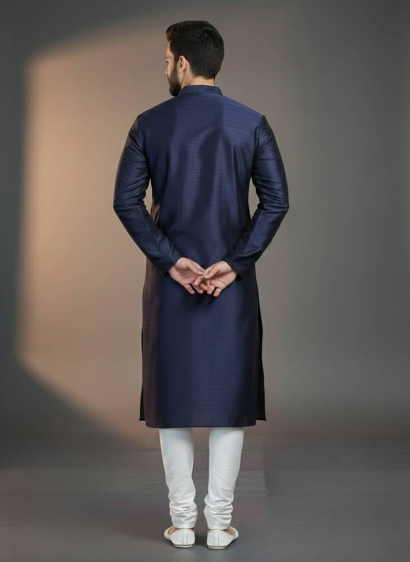 Navy dupion silk embroidered kurta set