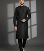 Black dupion silk embroidered kurta set