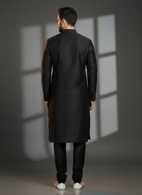 Black dupion silk embroidered kurta set 2