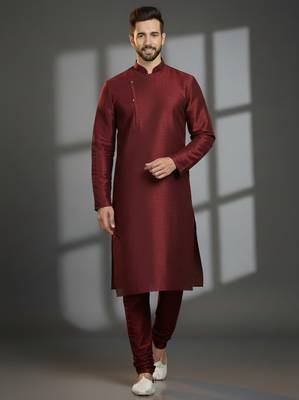 Maroon dupion silk embroidered kurta set 1