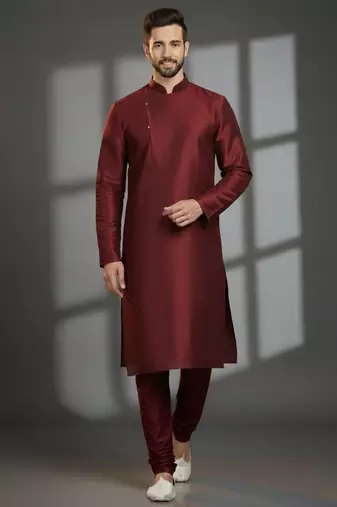 Maroon dupion silk embroidered kurta set