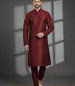 Maroon dupion silk embroidered kurta set