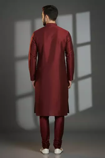 Maroon dupion silk embroidered kurta set