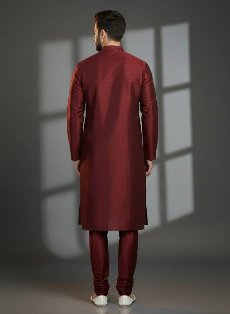 Maroon dupion silk embroidered kurta set