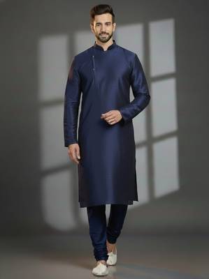 Navy dupion silk embroidered kurta set 1