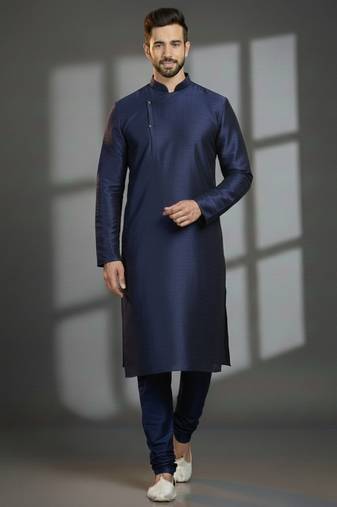 Navy dupion silk embroidered kurta set