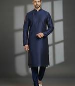 Navy dupion silk embroidered kurta set