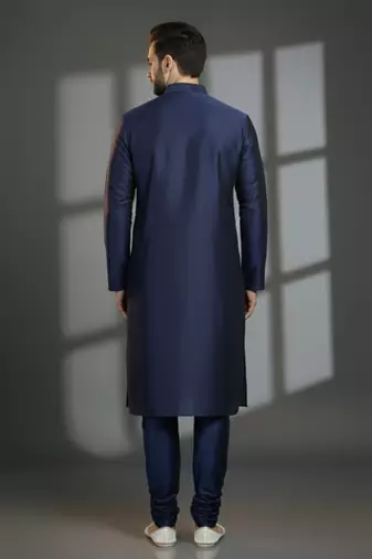 Navy dupion silk embroidered kurta set