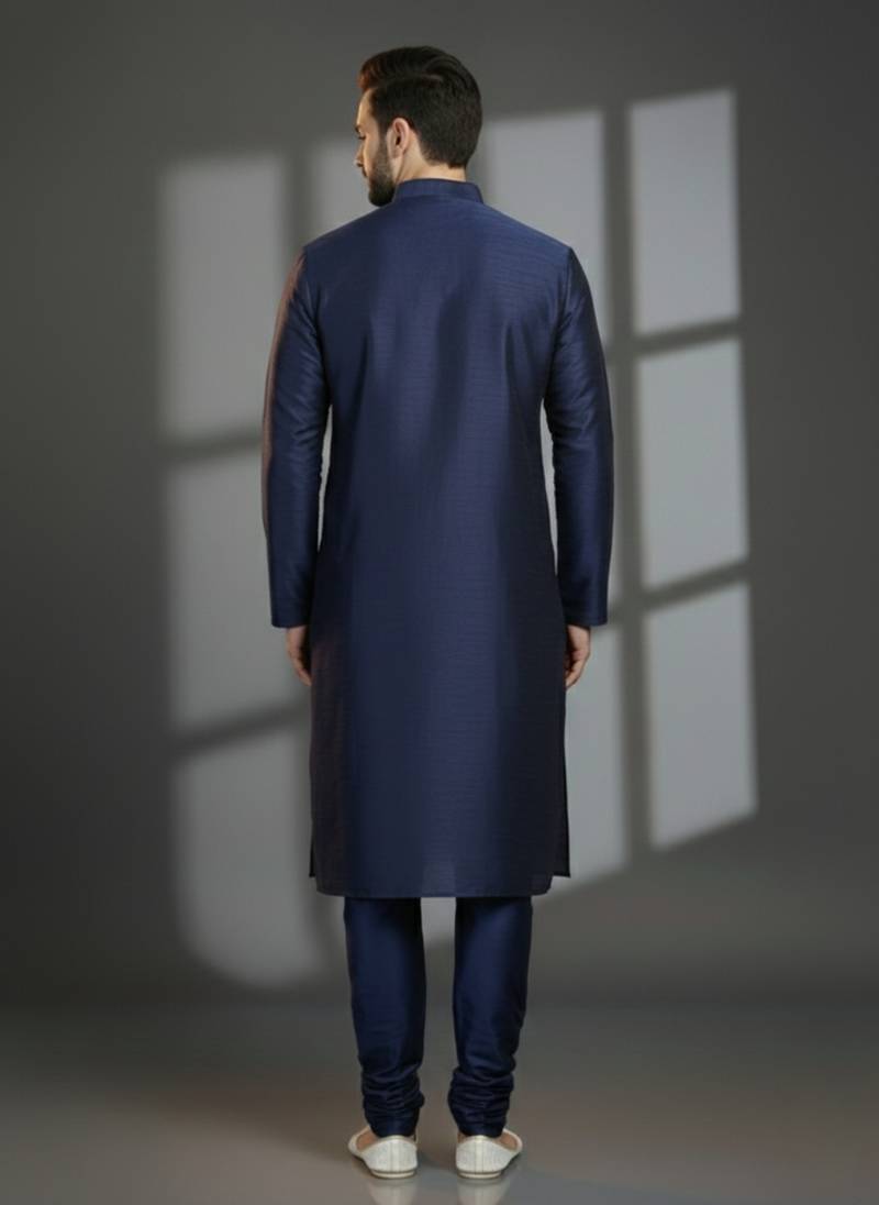 Navy dupion silk embroidered kurta set