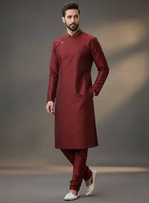 Maroon dupion silk  kurta set 1