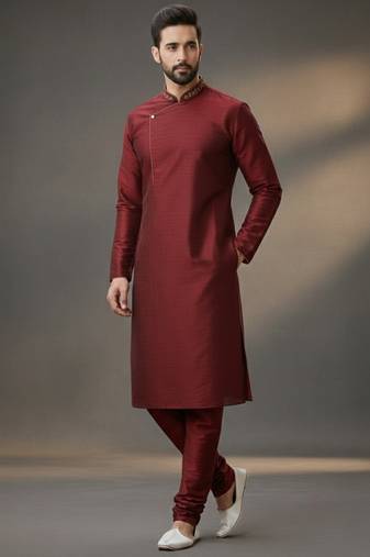 Maroon dupion silk  kurta set