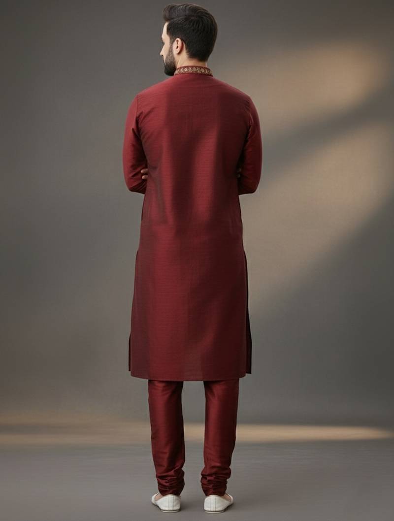 Maroon dupion silk  kurta set