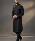 Black dupion silk embroidered kurta set