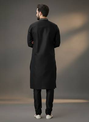 Black dupion silk embroidered kurta set 2