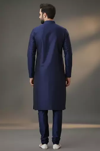 Navy dupion silk embroidered kurta set