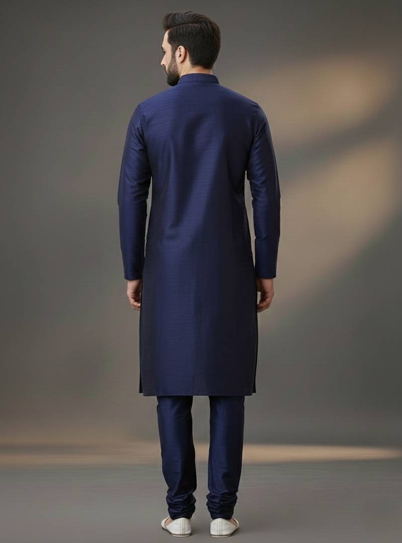 Navy dupion silk embroidered kurta set
