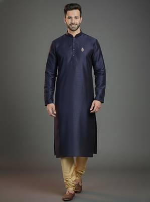 Navy dupion silk embroidered kurta set 1