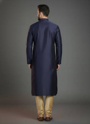 Navy dupion silk embroidered kurta set 2