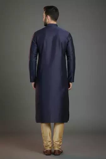 Navy dupion silk embroidered kurta set