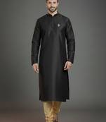 Black dupion silk embroidered kurta set