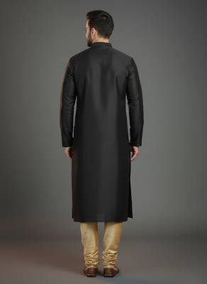 Black dupion silk embroidered kurta set 2