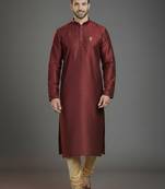 Maroon dupion silk embroidered kurta set