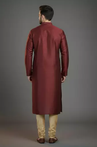 Maroon dupion silk embroidered kurta set