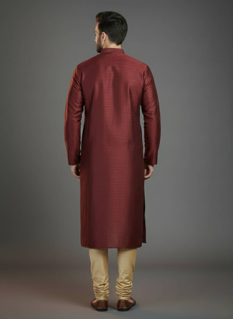 Maroon dupion silk embroidered kurta set