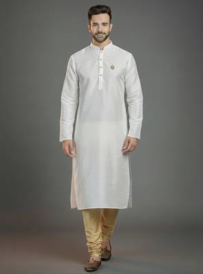 White dupion silk embroidered kurta set 1