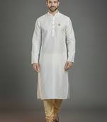 White dupion silk embroidered kurta set