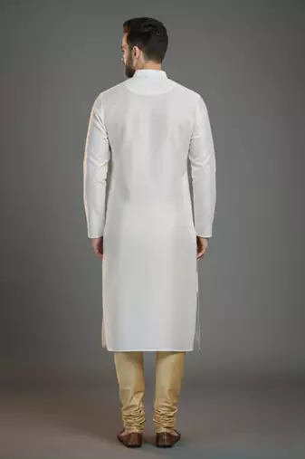 White dupion silk embroidered kurta set