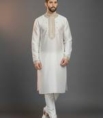 White dupion silk embroidered kurta set