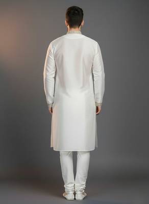 White dupion silk embroidered kurta set 2
